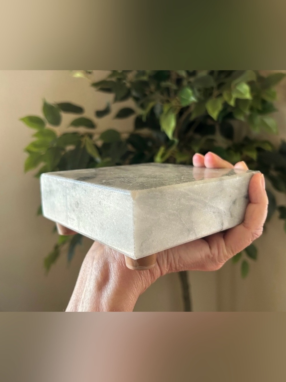 Thick Marble Block Footed Grey White Stone